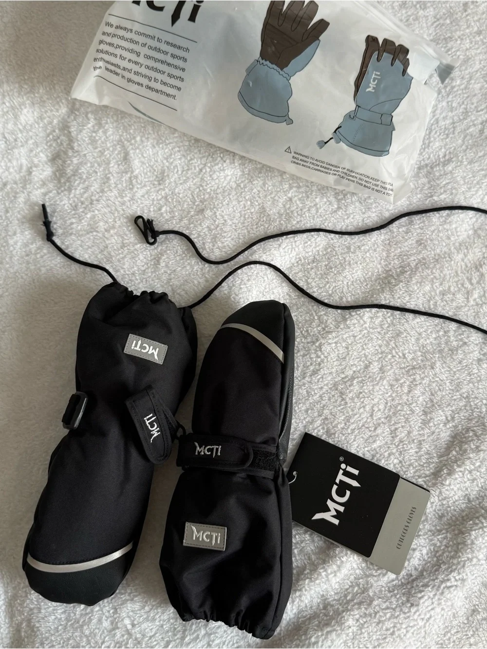 Black Winter Mittens - Faux Leather Palms